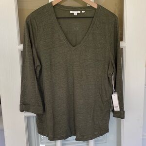 Chico's Olive V-Neck Long Sleeve Top